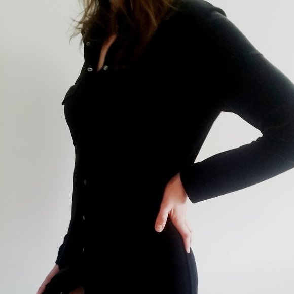 1990's Black Velvet Maxi Dress with Snap Buttons - Picture 2 of 7